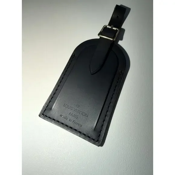 Louis Vuitton Leather Name Tag w/ C Y Initials Goldtone Black Large